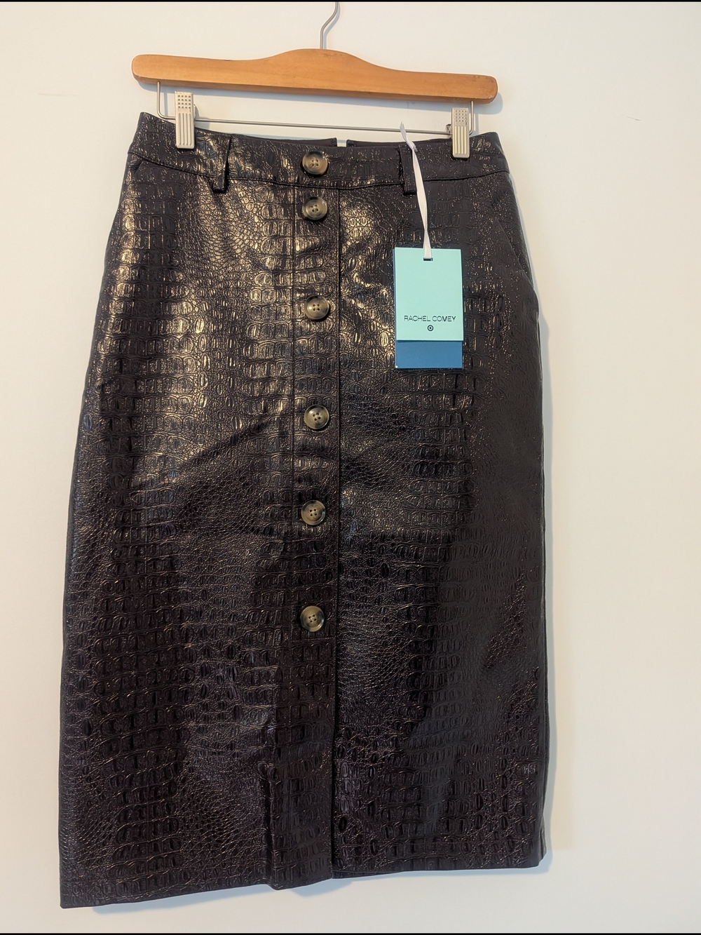 Rachel Comey Black Croc-Embossed Button-Front Pencil Skirt